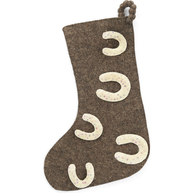 Hand Felted Wool Christmas Stocking - Sequined Horseshoes on Gray - Stockings - 1