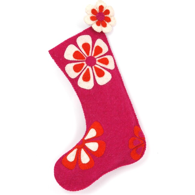 Hand Felted Wool Christmas Stocking - Flower Power in Pink and Orange