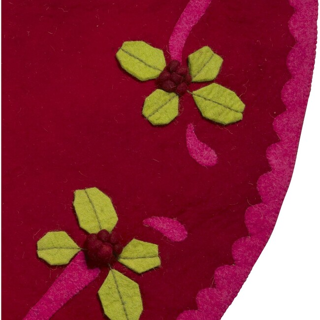 Handmade Christmas Tree Skirt in Felt - Berries on Red - 60" - Tree Skirts - 3