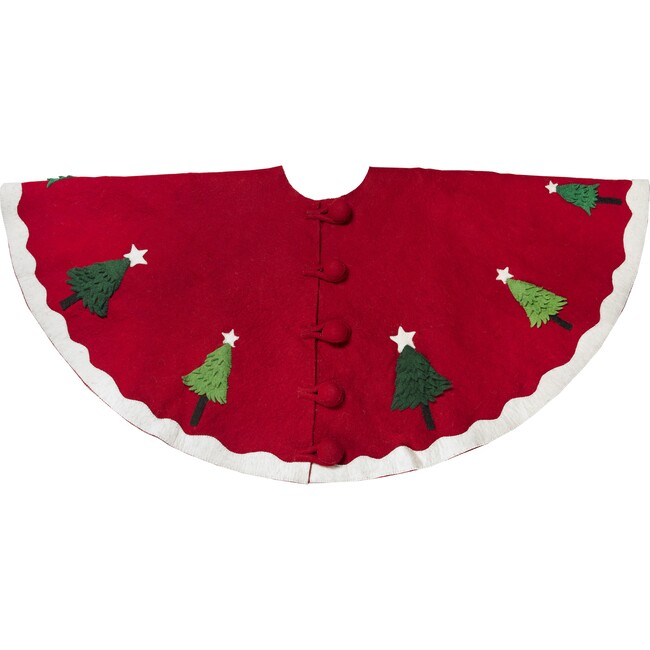 Handmade Christmas Tree Skirt in Felt - Trees on Red - 60"