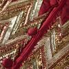 Handmade Christmas Tree Skirt - Hand Beaded Metallic Starburst on Garnet Red- 60" - Tree Skirts - 6 - thumbnail