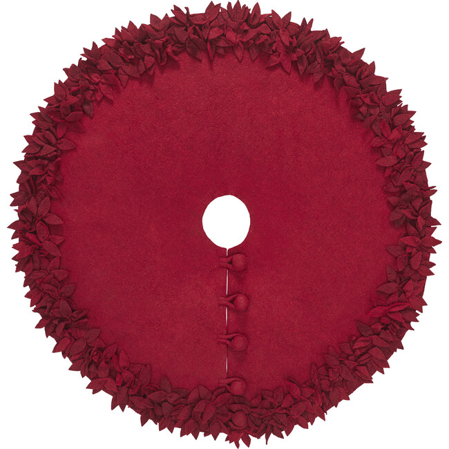 Hand Felted Wool Christmas Tree Skirt - Overlapping Flowers Border in Maroon - Tree Skirts - 4