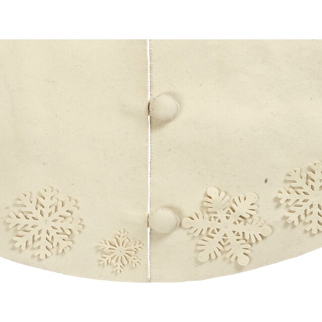 72" Handmade Christmas Tree Skirt in Felt - Tacked Snowflakes on Cream