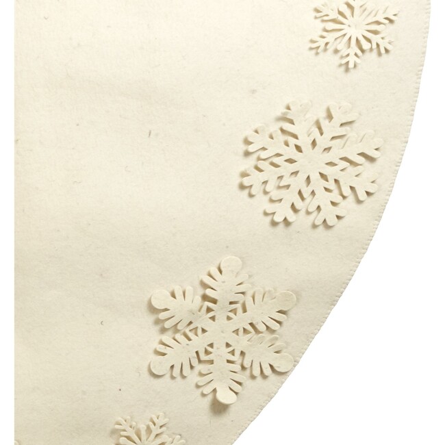 72" Handmade Christmas Tree Skirt in Felt - Tacked Snowflakes on Cream - Tree Skirts - 3