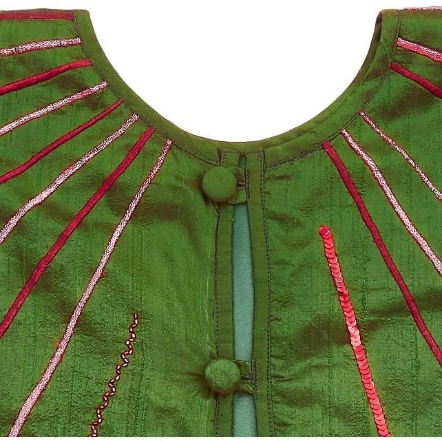 Hand Beaded Starburst Christmas Tree Skirt in Green Silk - 60" - Tree Skirts - 3