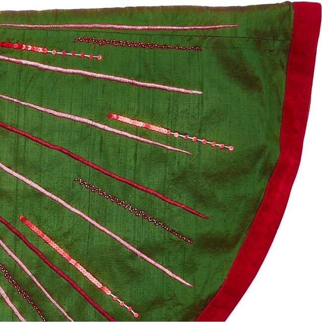 Hand Beaded Starburst Christmas Tree Skirt in Green Silk - 60" - Tree Skirts - 4