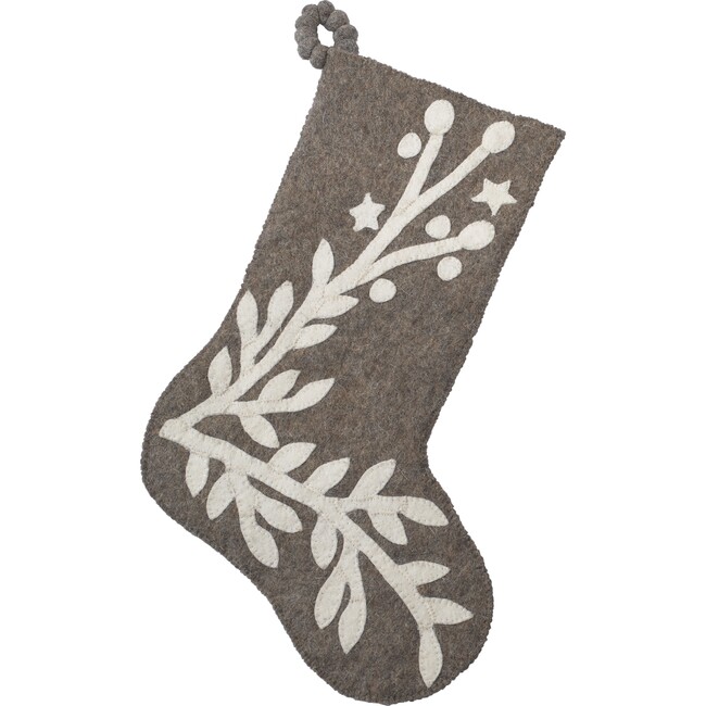 Hand Felted Wool Christmas Stocking, Stars and Branch on Gray