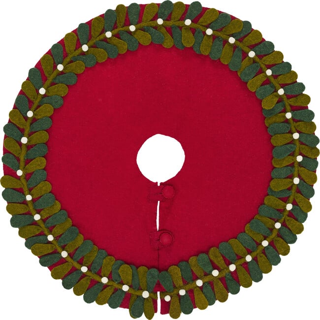 Mistletoe Border on Red Mini Christmas Tree Skirt - 26" - Tree Skirts - 5