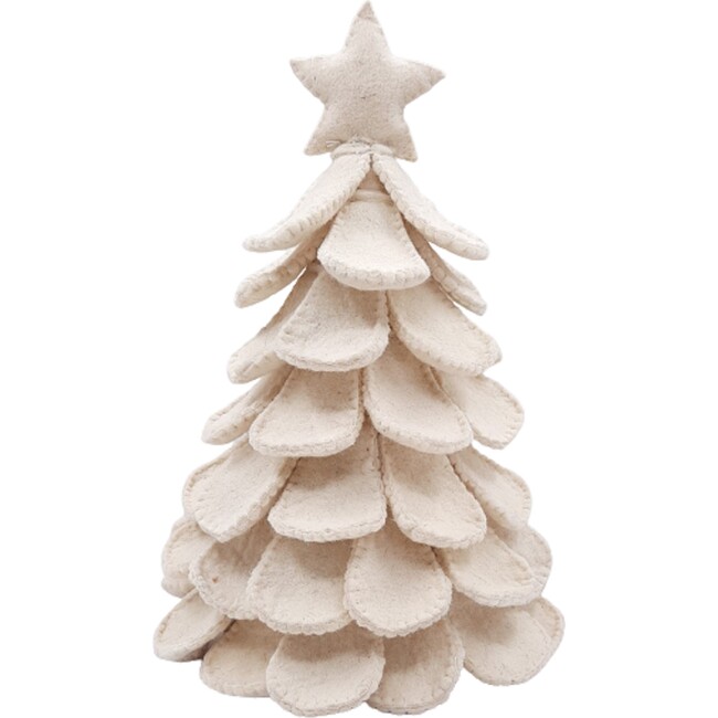 Handmade Cream Tabletop Christmas Tree in Hand Felted Wool