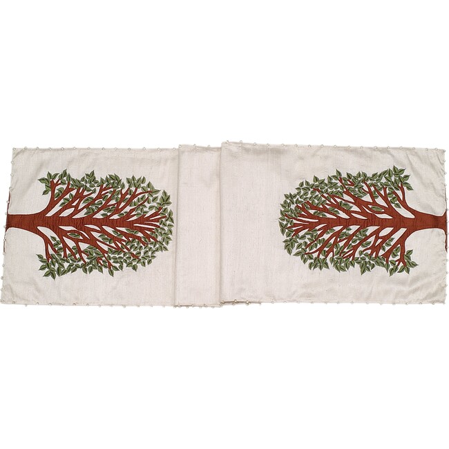 Silk Tree of Life Table Runner, Ivory