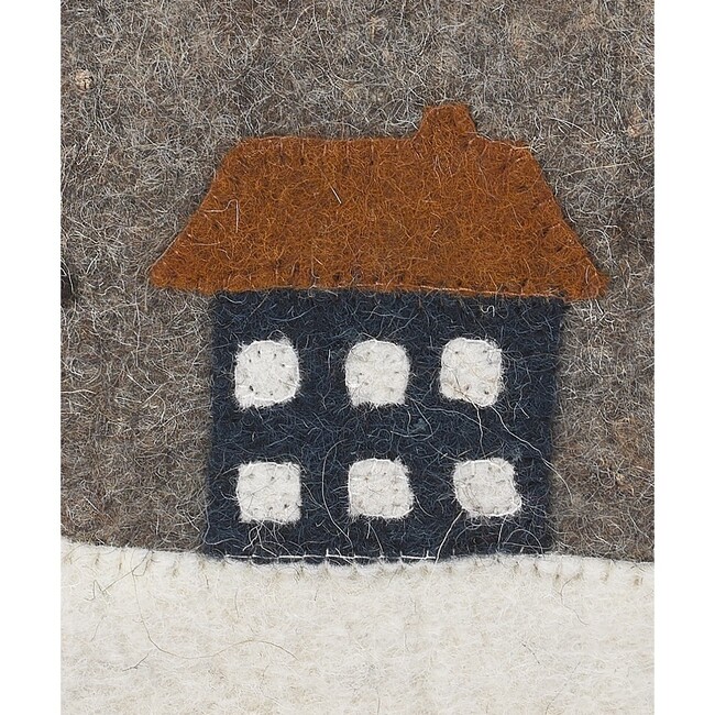 Hand Felted Wool Christmas Pillow Cover, Sleigh with Village, 12"x24"