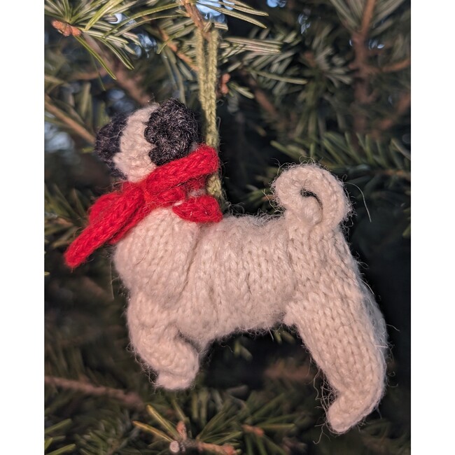 Pug Dog Hand Knit Christmas Ornament