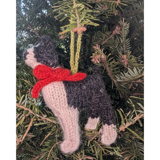 Boston Terrier Dog Hand Knit Christmas Ornament