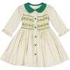 Olympe Holiday Long Sleeve Smocked Dress, Green - Dresses - 1 - thumbnail