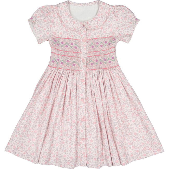 Violette Pink Floral Short Puff Smocked Dress