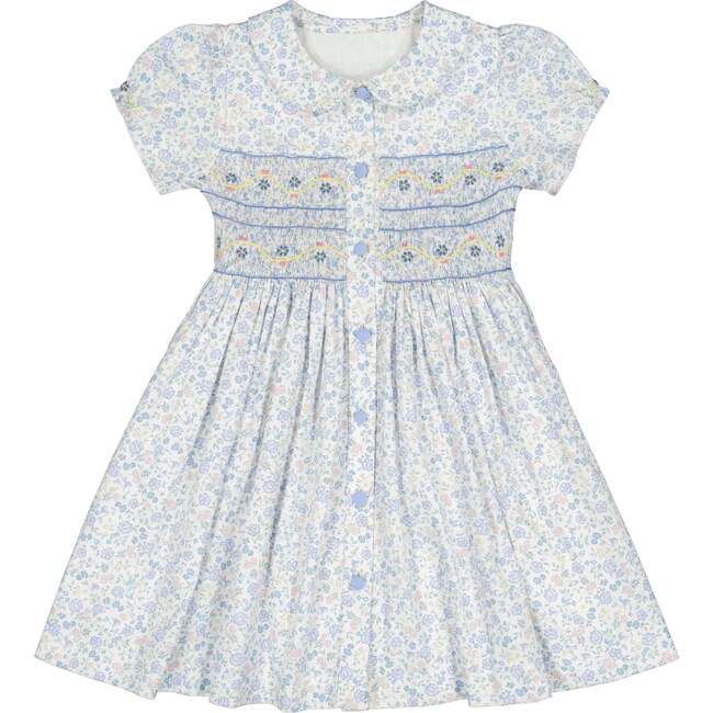 Violette Floral Blue Short Puff Smocked Dress
