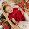 Stella Short Sleeve Corduroy Smocked Bubble, Red - Rompers - 2 - thumbnail