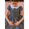 Angelica Short Sleeve Tartan Smocked Dress, Navy - Dresses - 2 - thumbnail
