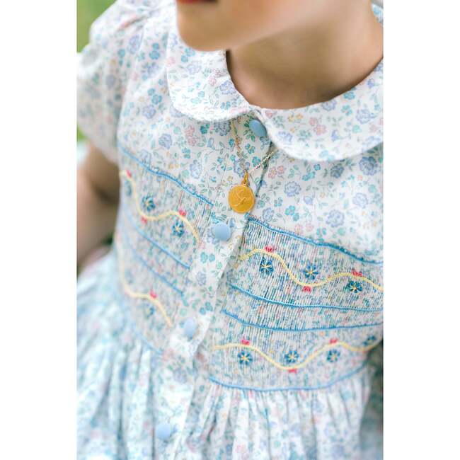 Violette Floral Blue Short Puff Smocked Dress