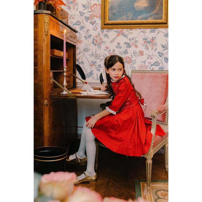 Luna Long Sleeve Smocked Dress, Red