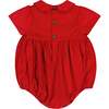 Stella Short Sleeve Corduroy Smocked Bubble, Red - Rompers - 5 - thumbnail