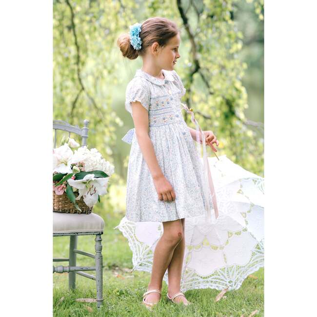 Violette Floral Blue Short Puff Smocked Dress - Dresses - 3