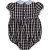 Angelica Short Sleeve Tartan Smocked Bubble, Navy - Rompers - 5 - thumbnail