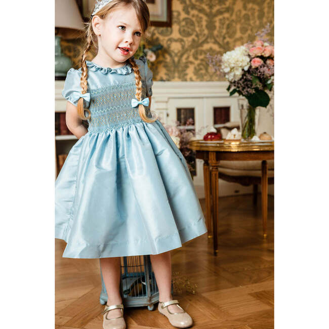 Astrid French Silk Smocked Dress, Azur