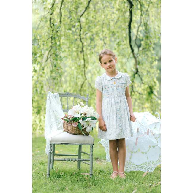 Violette Floral Blue Short Puff Smocked Dress - Dresses - 5