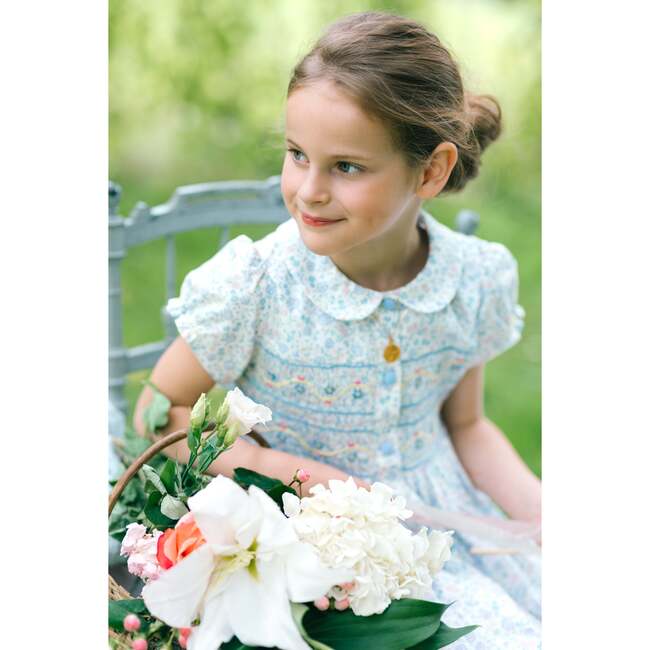 Violette Floral Blue Short Puff Smocked Dress - Dresses - 6