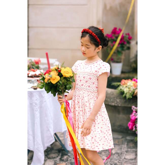 Poppy Short Puff Sleeves Smocked Dress, Pink