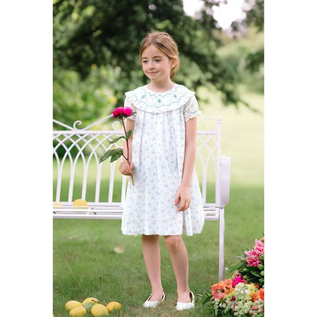 Myrtille Floral Short Sleeve Bishop Dress, Blue