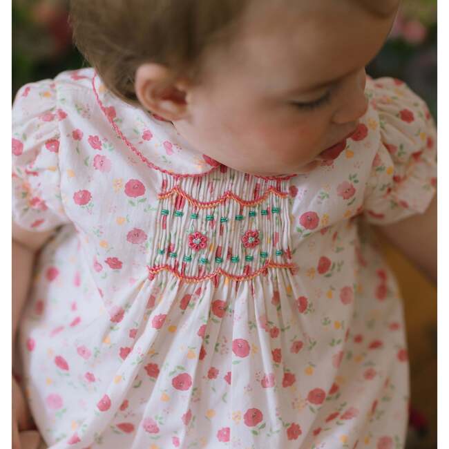 Poppy Short Puff Sleeves Smocked Baby Set, Pink - Mixed Apparel Set - 3