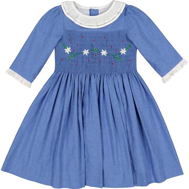 Heidi Winter Long Sleeve Smocked Dress, Blue - Dresses - 1