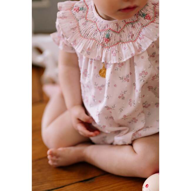 Myrtille Floral Short Sleeve Bishop Romper, Pink - Rompers - 3