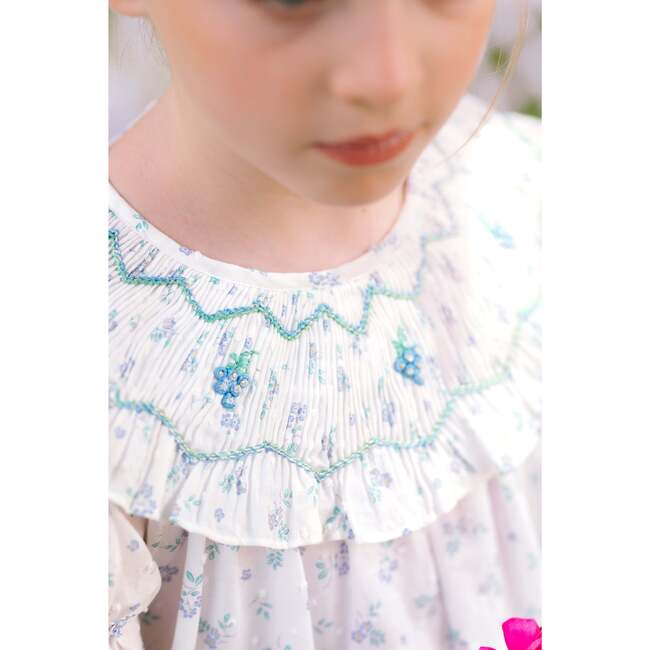 Myrtille Floral Short Sleeve Bishop Dress, Blue - Dresses - 3