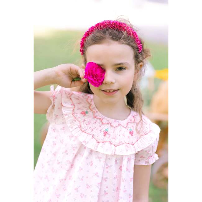 Myrtille Floral Short Sleeve Bishop Dress, Pink - Dresses - 3