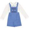 George Flannel Dungaree & Long Sleeve Shirt, Blue - Overalls - 1 - thumbnail