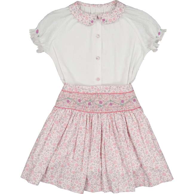 Marie Floral Skirt & Short Sleeve Blouse, Pink