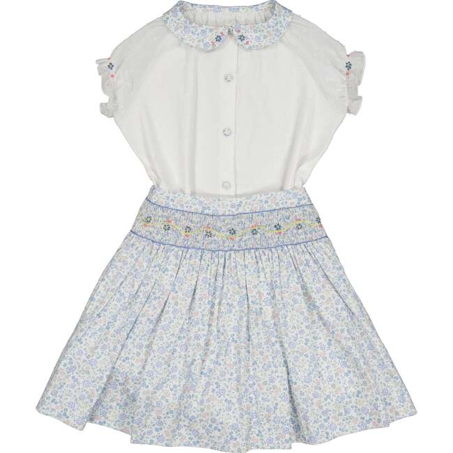 Marie Floral Skirt & Short Sleeve Blouse, Blue