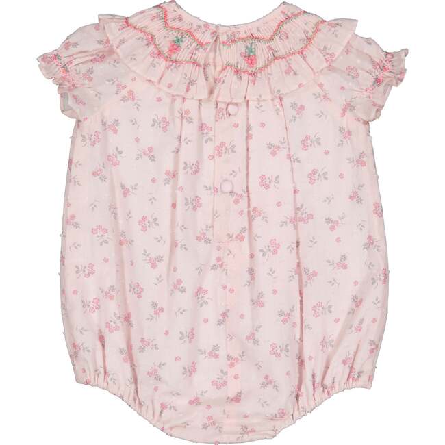 Myrtille Floral Short Sleeve Bishop Romper, Pink - Rompers - 4