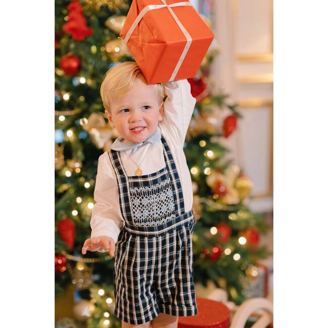 George Tartan Smocked Dungaree Shirt, Navy