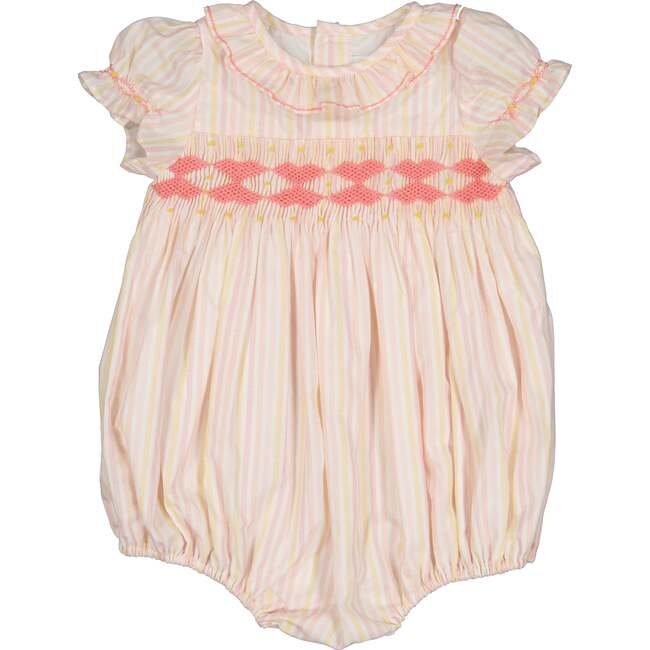 Capucine Stripe Sleeveless Smocked Romper, Pink