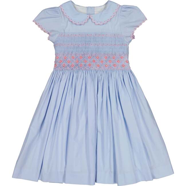 Cassis Short Sleeve Smocked Dress, Blue