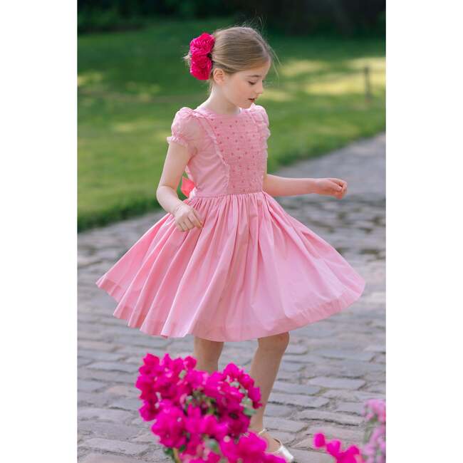 Camelia Organza Puff Sleeves Smocked Dress, Pink