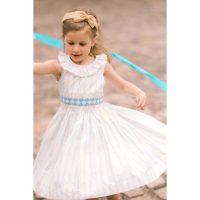 Capucine Stripe Sleeveless Smocked Dress, Blue