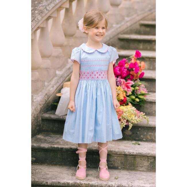 Cassis Short Sleeve Smocked Dress, Blue