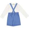 George Flannel Dungaree & Long Sleeve Shirt, Blue - Overalls - 4 - thumbnail