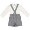 George Flannel Dungaree & Long Sleeve Shirt, Grey - Overalls - 4 - thumbnail