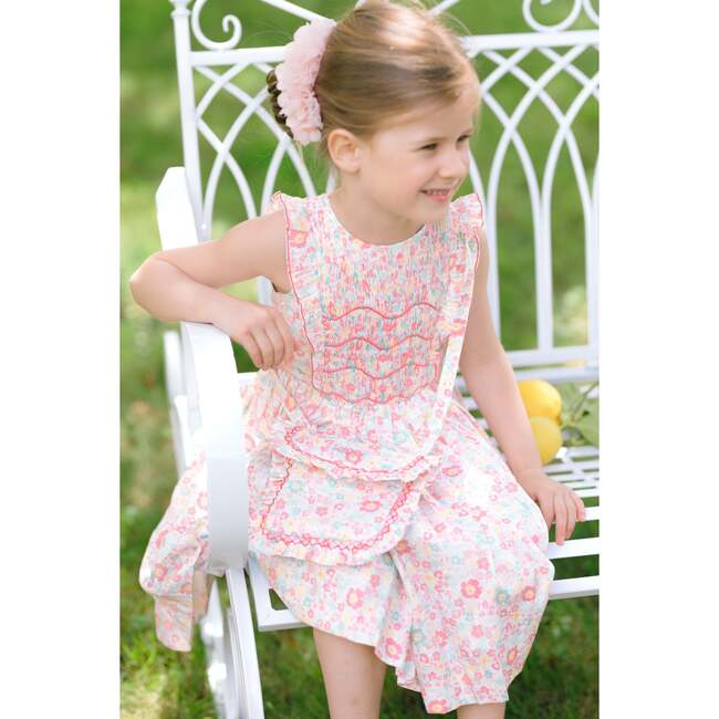 Marguerite Floral Pink Frilled Sleeveless Smocked Dress - Dresses - 4